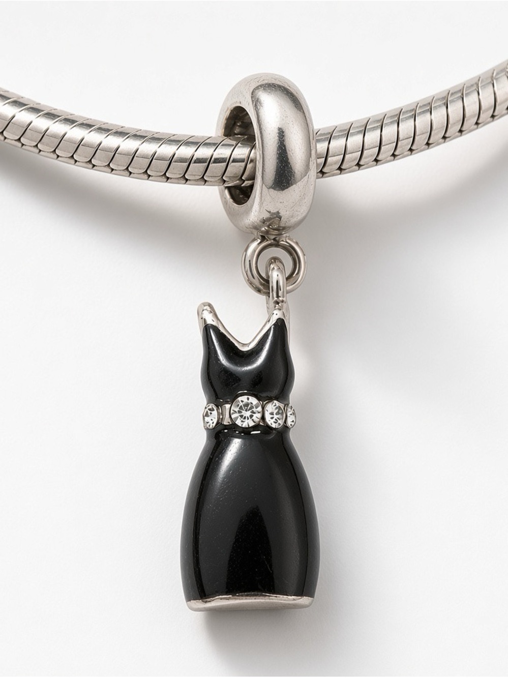 Silver Little Black Dress Charm Rhinestone Waist Detail - Pandora Compatibl